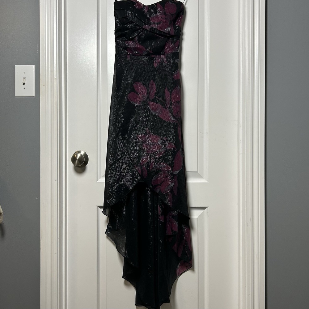 Le Château Black Burgundy Floral Strapless High Low Dress Whimsigoth Moody Style